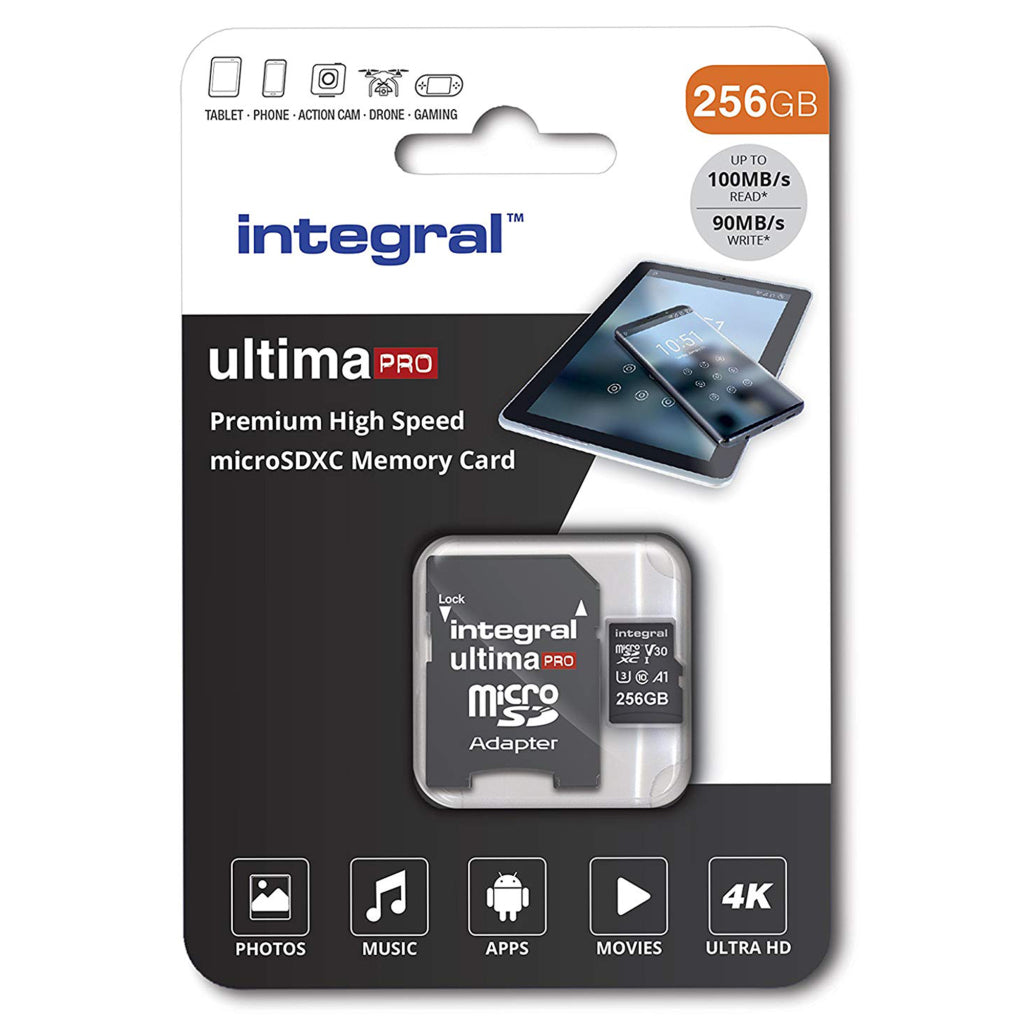 Integral Micro-SDXC V30 256GB 100/90MB/s - Includes SD Adapter
