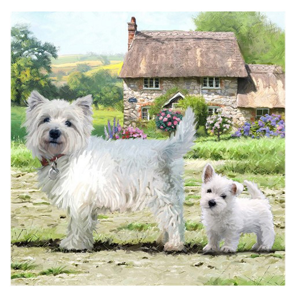 Craft Buddy Crystal Art Card West Highland Terriers 18x18 cm - Self-Adhesive Template for Kids and Adults