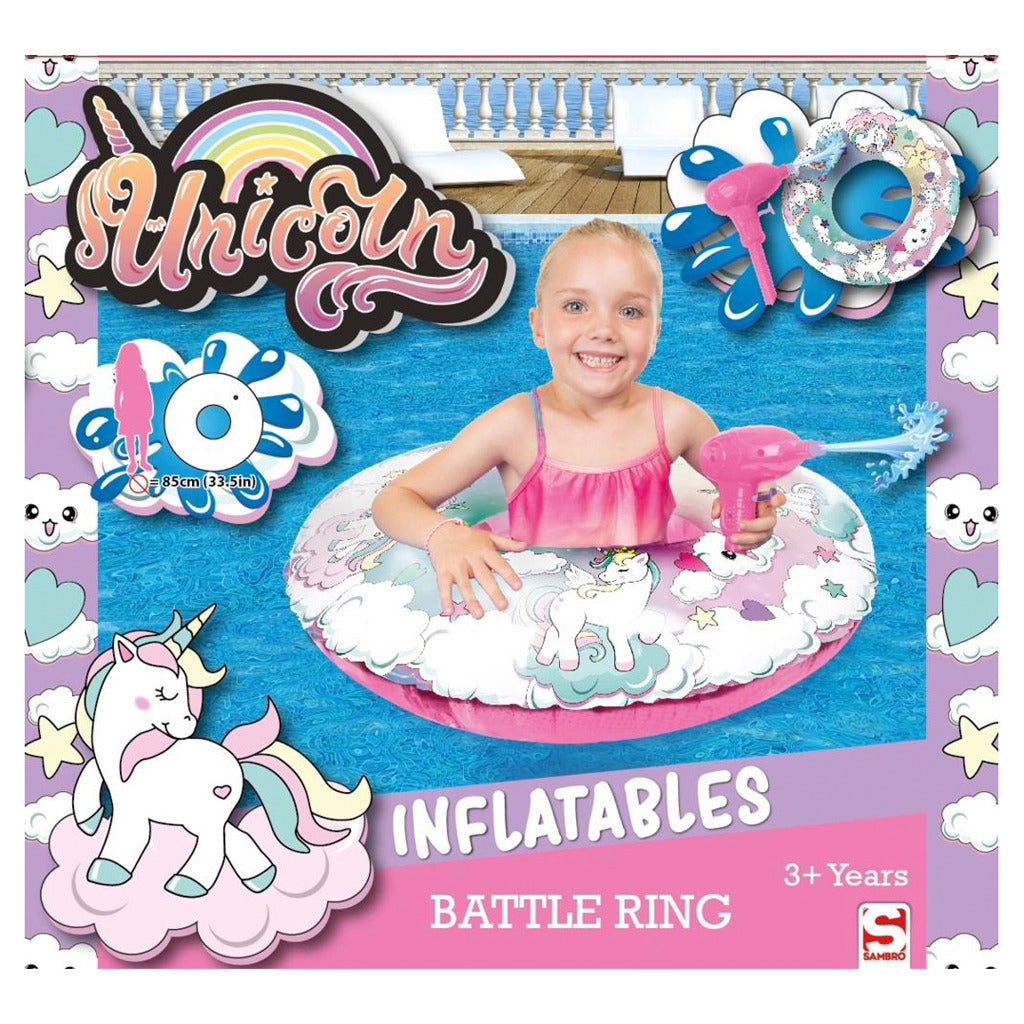 Sambro Unicorn Battle Ring Swim Ring with Water Gun 85 cm
