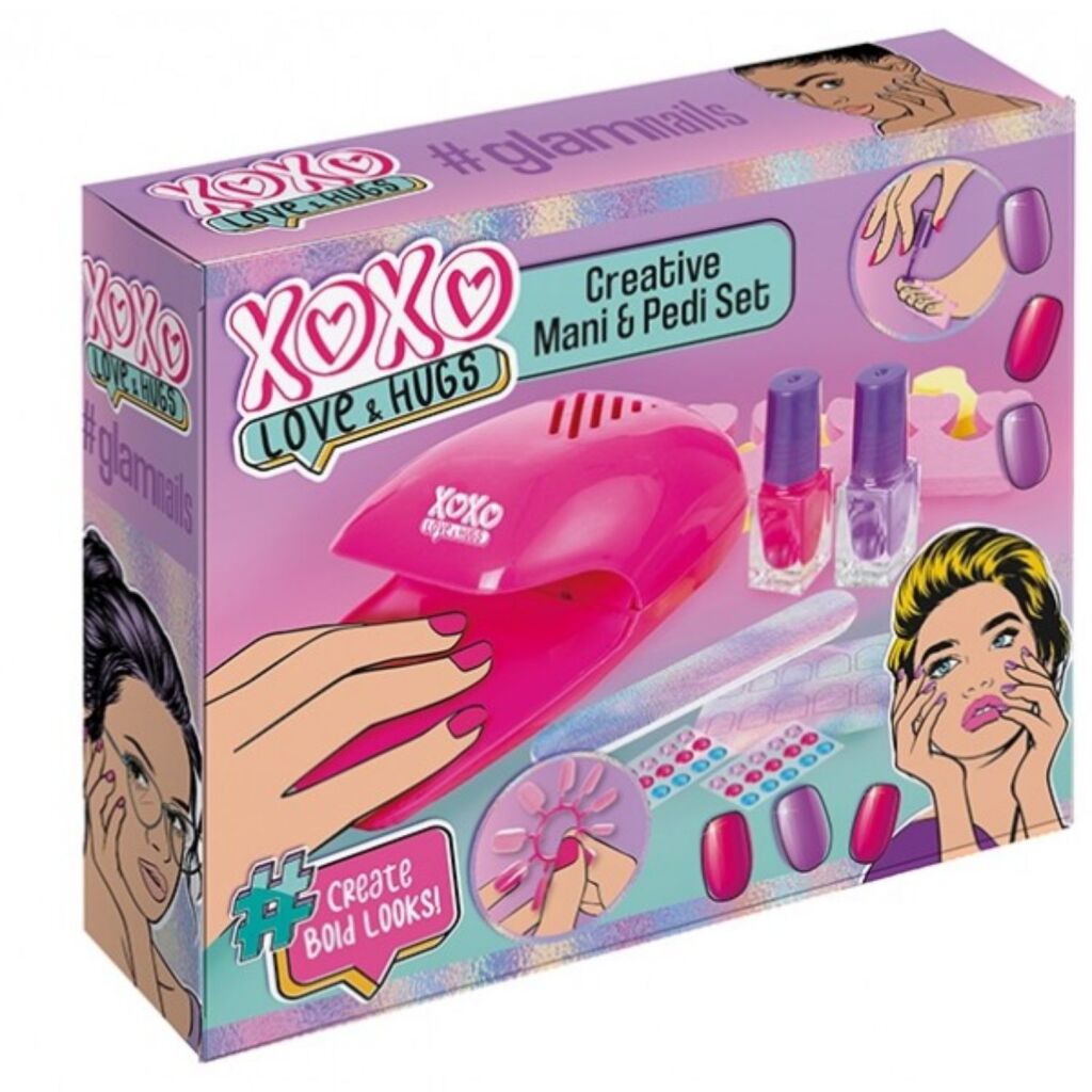 Love and Hugs Manicure-Pedicure Set - Nail Dryer, 2x Nail Polish, Press-on Nails