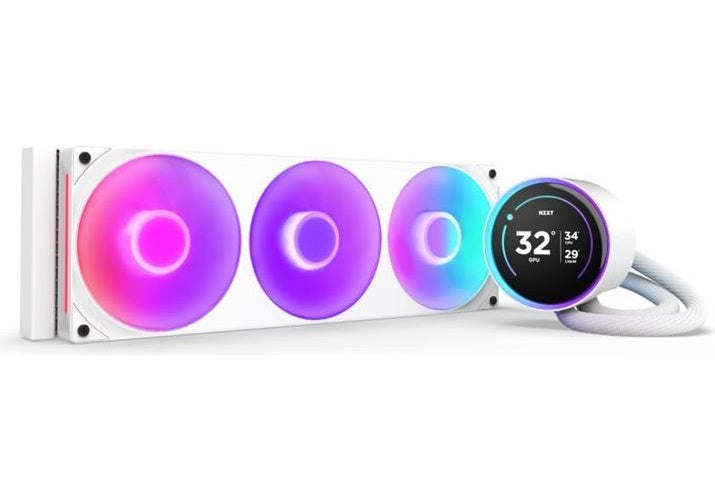 NZXT Kraken Elite 360 RGB - Prozessor-Flüssigkeitskühlsystem - mit LCD-Display - Kühlergröße: 360 mm - (für: LGA1851, LGA1700, LGA1200, LGA115x Socket, AM4, AM5) - Kupfer - 120 mm - Mattes Weiß (RL-KR36E-W2) afbeelding 1