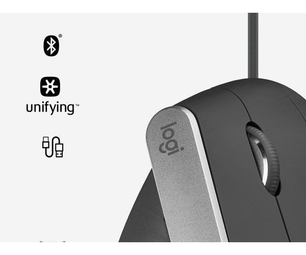 Logitech MX Vertical - Vertikale Maus - ergonomisch - optisch - 6 Tasten - kabellos, kabelgebunden - Bluetooth, 2,4 GHz - kabelloser Empfänger (USB) - Graphite (910-005448) - 5099206081901 - image 4