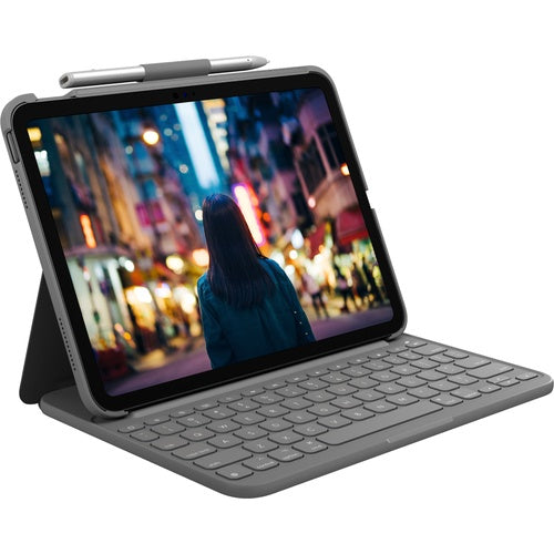 Logitech Slim Folio - Tastatur und Foliohülle - kabellos - Bluetooth LE - QWERTZ - Schweiz - Oxford Gray (920-011424) afbeelding 1