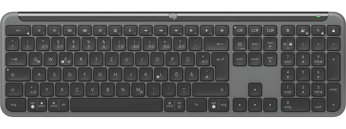 Logitech Signature Slim K950 - Tastatur - 100% - full size - kabellos - Bluetooth 5,1 LE - QWERTZ - Deutsch - Graphite (920-012451) afbeelding 1