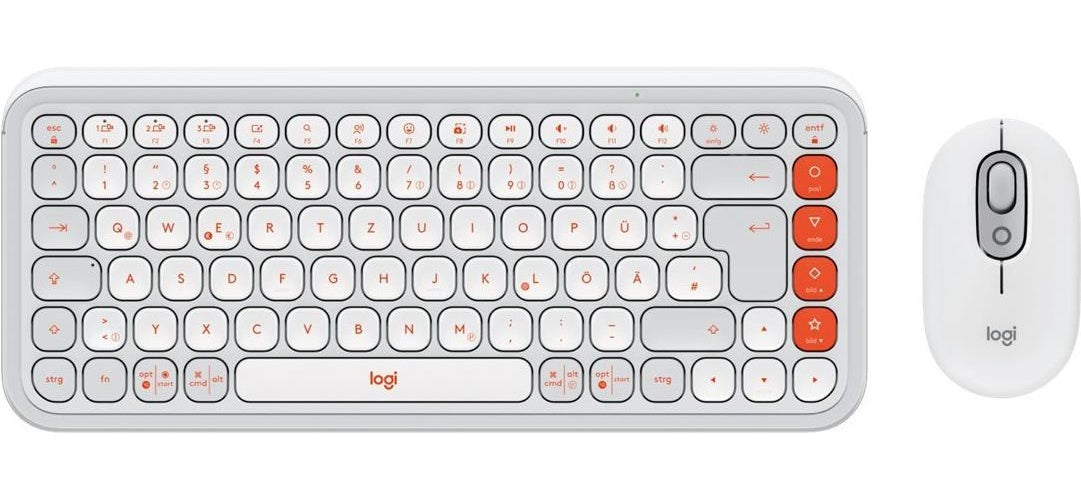 Logitech POP Icon Combo - Tastatur-und-Maus-Set - kabellos - Bluetooth LE - QWERTZ - Deutsch - Off White, orange (920-013107) afbeelding 1