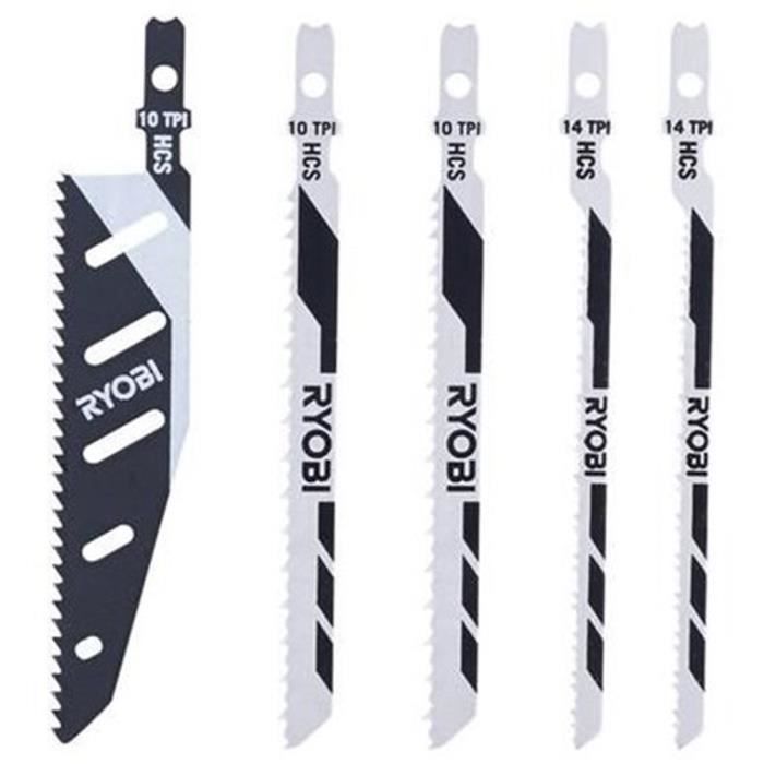 RYOBI 5-Piece FLUSHCUT Jigsaw Blade Set - Wood 10 TPI, Scroll Saw 14 TPI, Reverse Saw 10 TPI - RAK05JSBFC