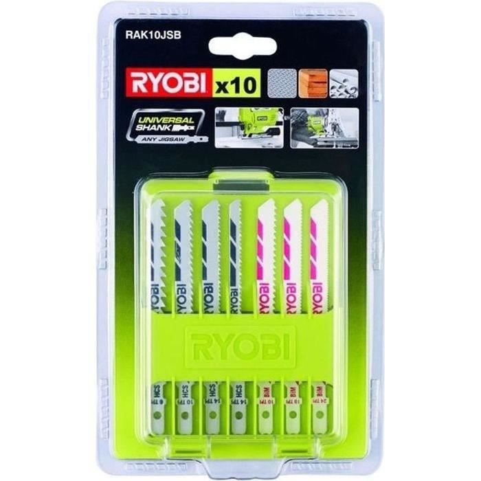 RYOBI - 10-Piece Bayonet Jigsaw Blade Set for Wood, Plastic (6/10/14 TPI) and Bi-metal - RAK10JSB