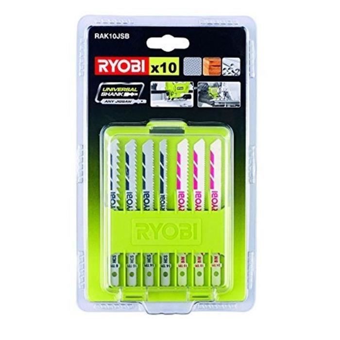 RYOBI - 10-Piece Bayonet Jigsaw Blade Set for Wood, Plastic (6/10/14 TPI) and Bi-metal - RAK10JSB