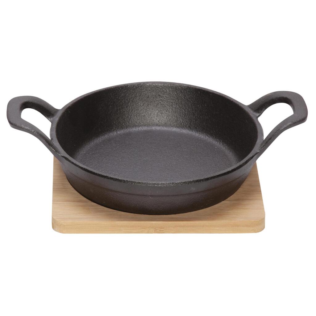 Cast Iron Gratin Dish 16 cm + Bamboo Trivet Black