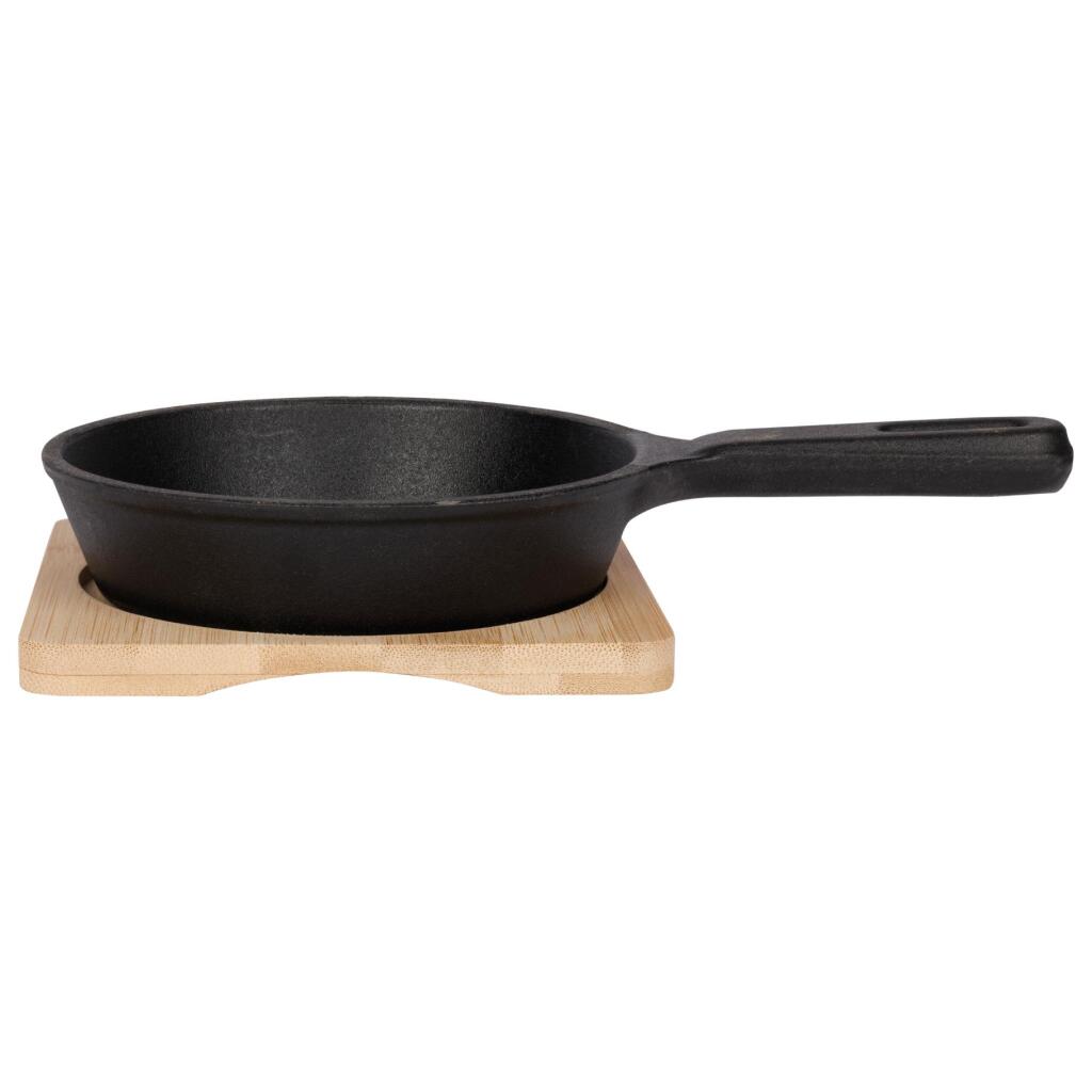 Cast Iron Gratin Dish 12.5 cm + Bamboo Trivet Black