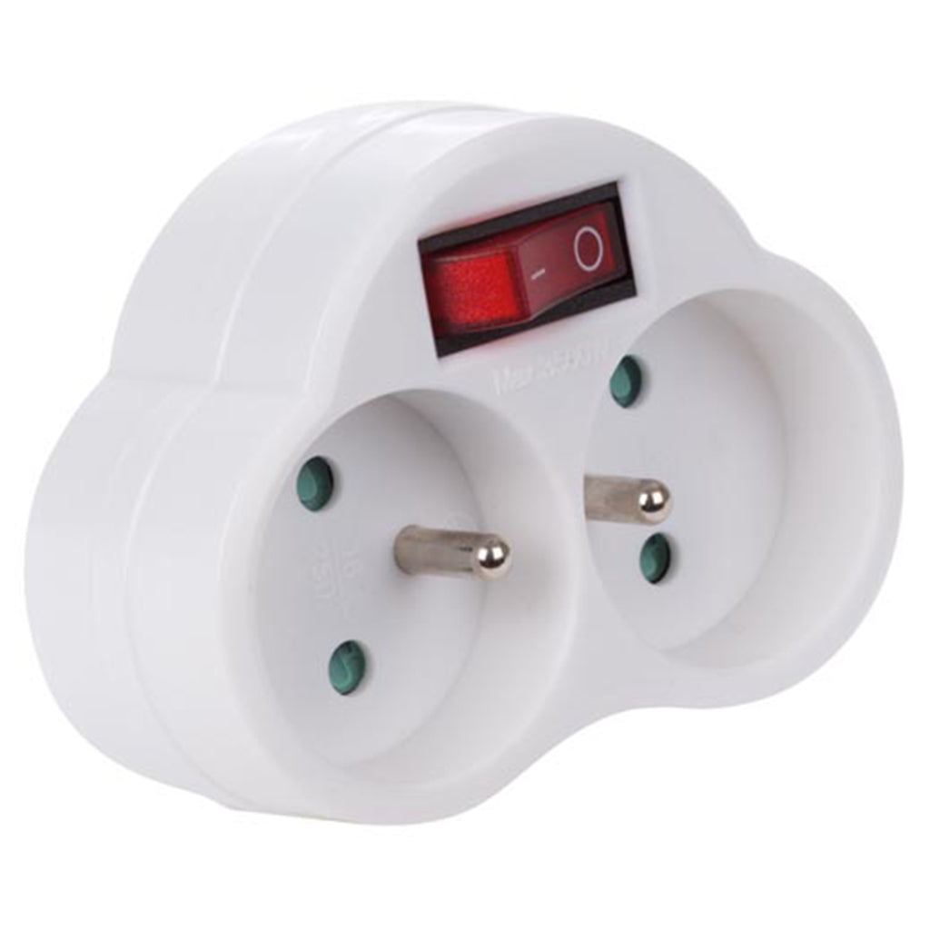 Perel EB2SWN Domino Splitter 16A 3500W with Switch White