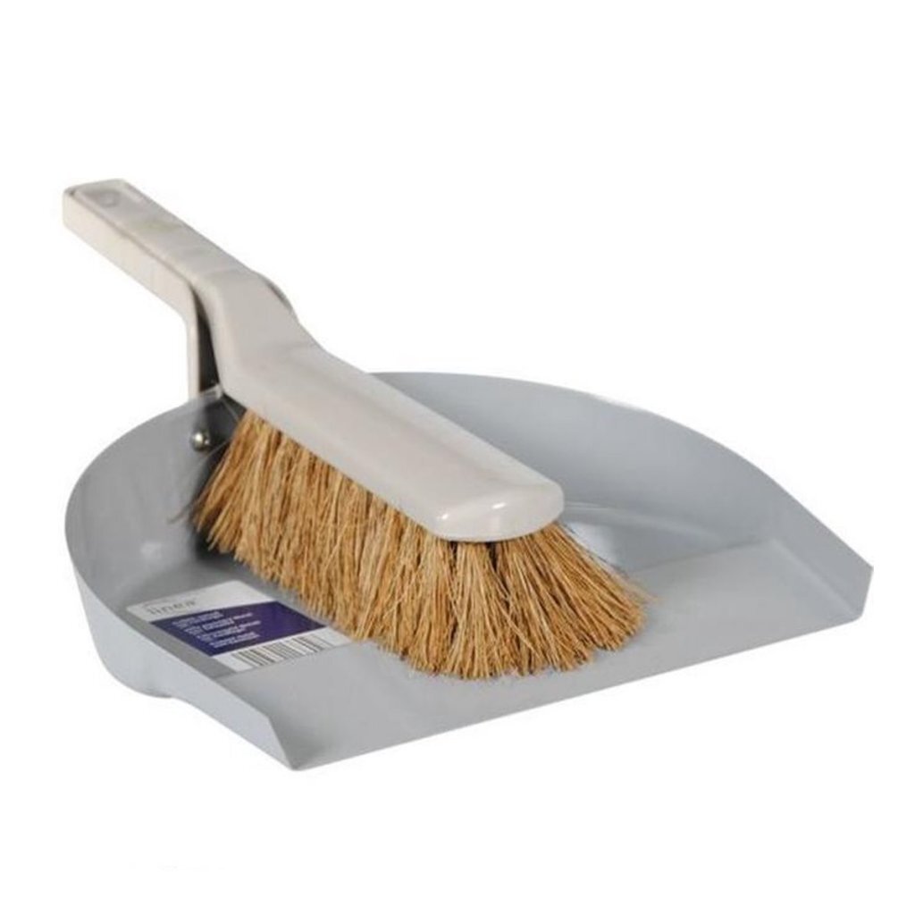 Linea Metal Dustpan with Coconut Sweeper Grey