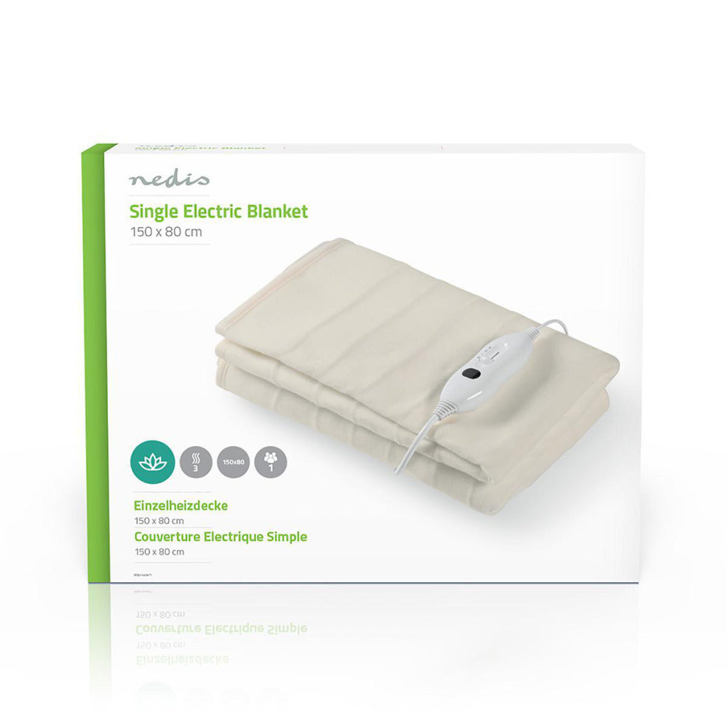 Nedis PEBL110CWT1 Single Electric Blanket - 80 x 150 cm, 3 Heating Settings