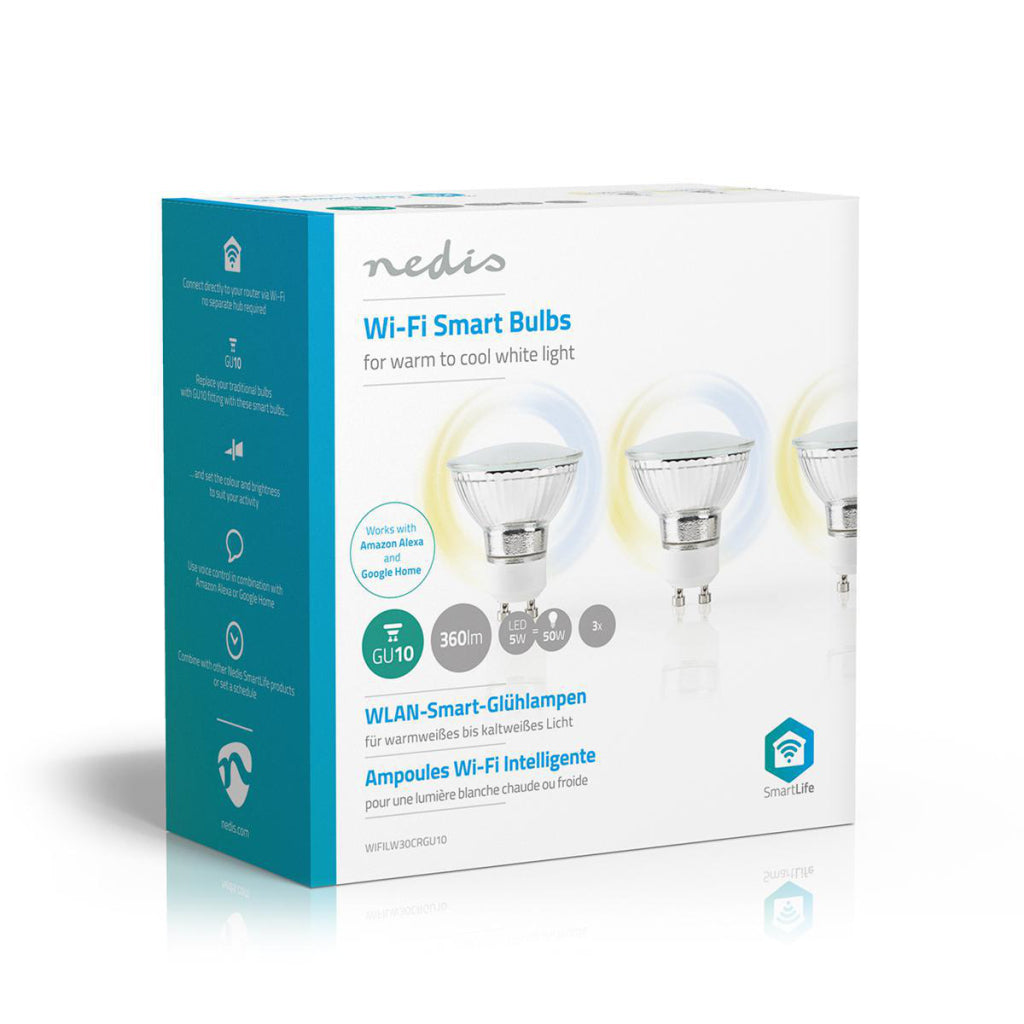 Nedis Wi-Fi Smart LED Lamp Warm to Cool White GU10 3-Pack