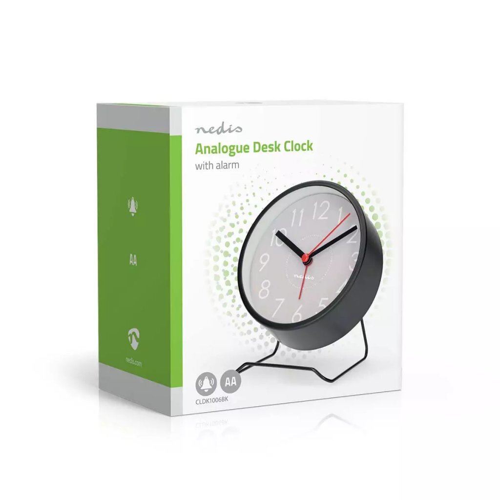 Nedis Analog Desk Alarm Clock Black 130x50mm