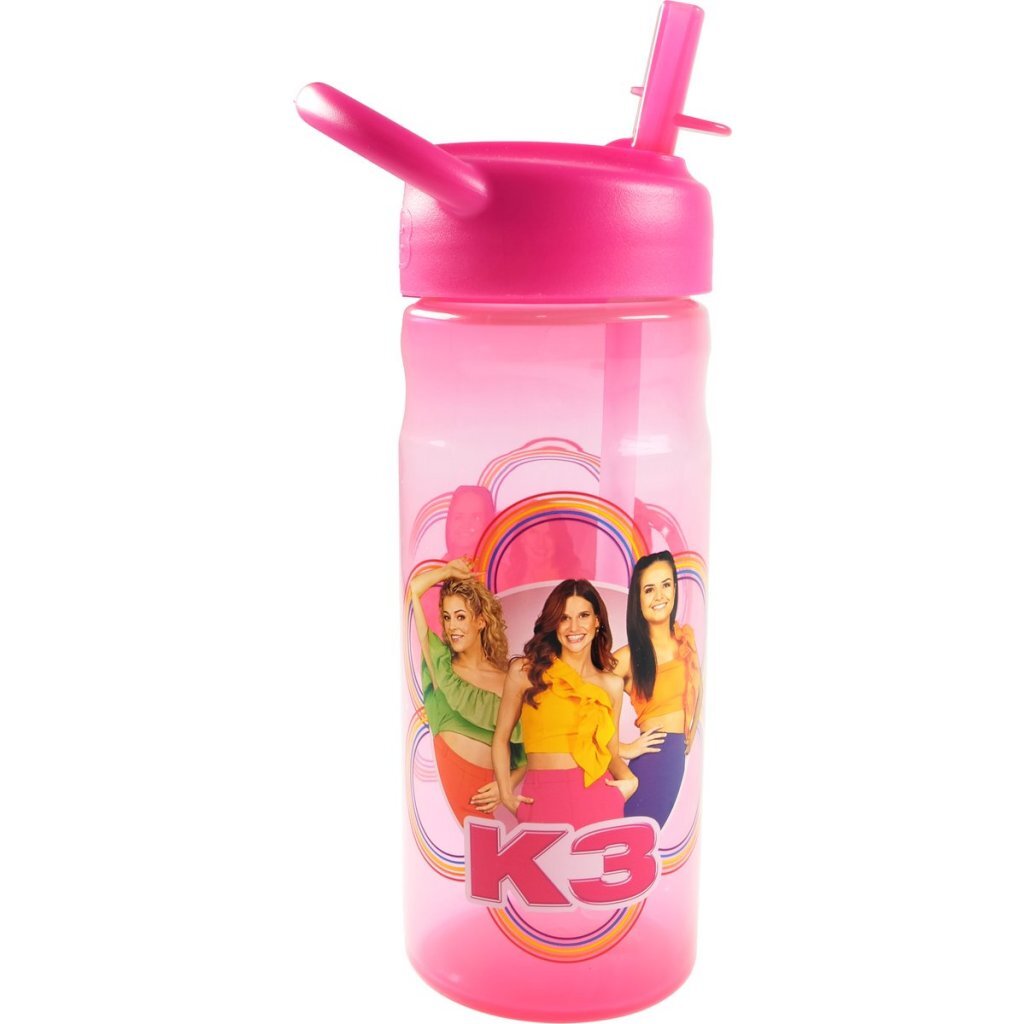 K3 Drinking Bottle 500 ml Pink/Transparent with Foldable Straw