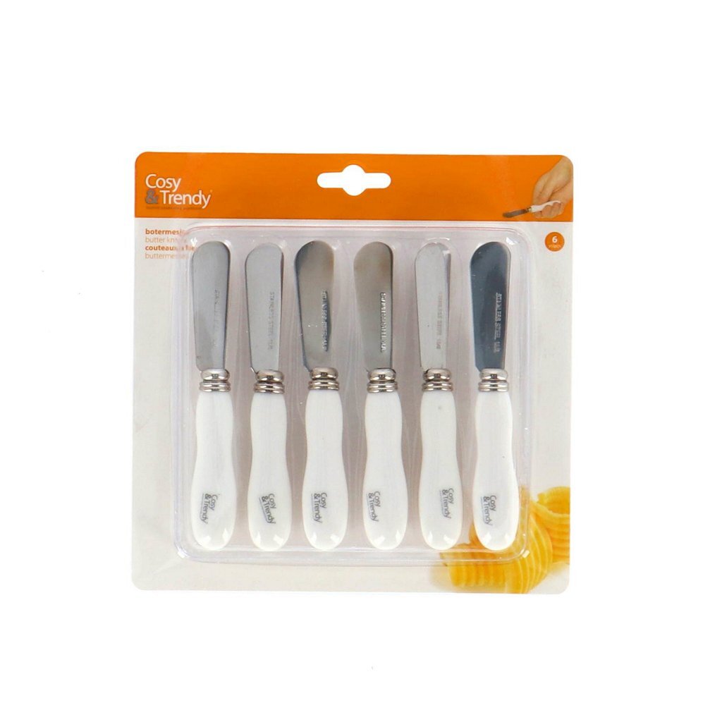 CosyandTrendy Butter Knives Set of 6 Stainless Steel/White