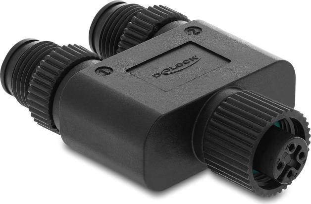 Delock M12 Y-Splitter A-coded 4 Pin 1x Socket to 2x Plugs 60852