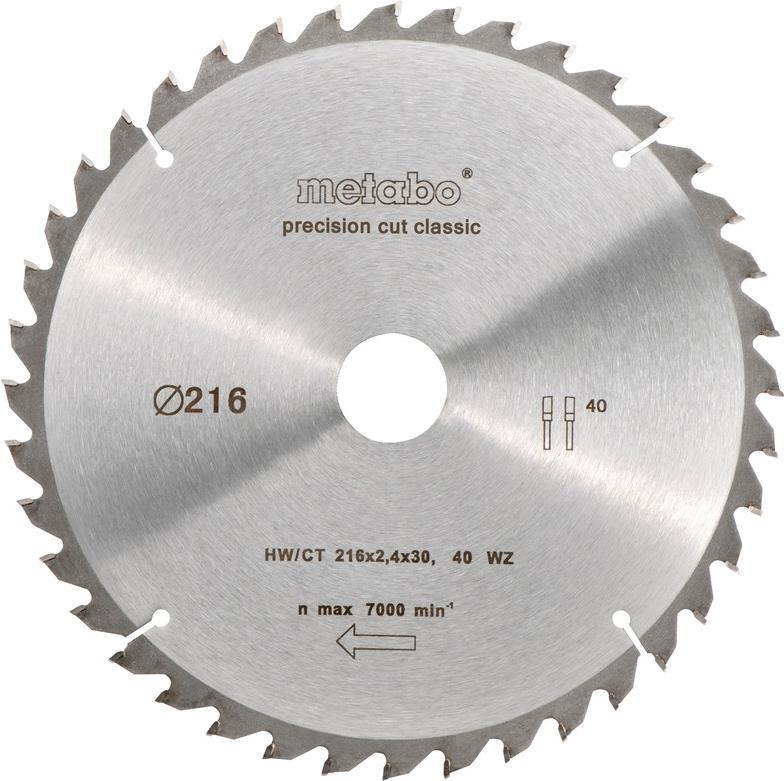 Metabo Classic Precision Cut Wood Circular Saw Blade - 216 mm - 40 Teeth (628060000)