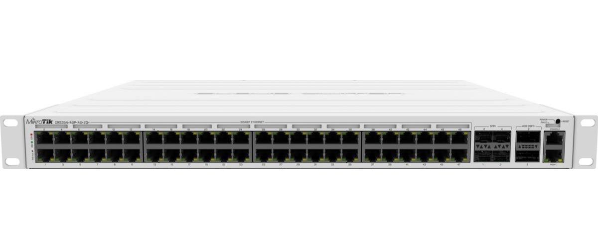 MikroTik CRS354-48P-4S+2Q+RM - Switch - L3 - 48 x 10/100/1000 (PoE+) + 4 x 10 Gigabit SFP+ + 2 x 40 Gigabit QSFP+ - Desktop, an Rack montierbar - PoE+ (700 W) (CRS354-48P-4S+2Q+RM) afbeelding 1