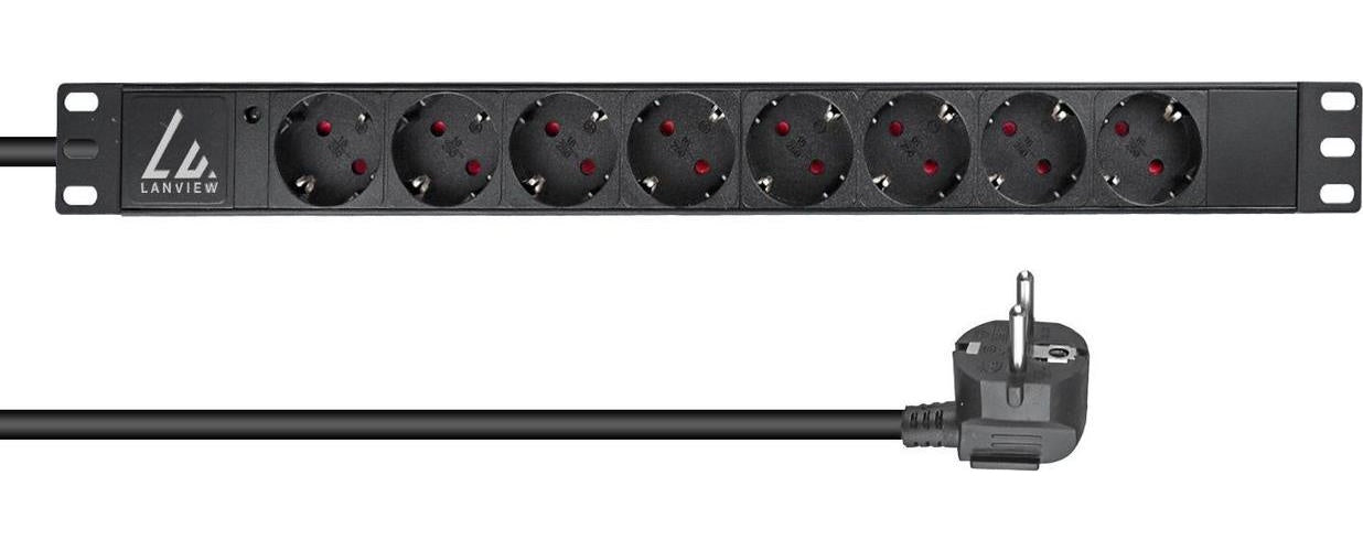 Lanview LVR-2MSCH-LIC-SCH8 Stromverteilereinheit (PDU) 8 AC-Ausgänge 1U Schwarz (LVR-2MSCH-LIC-SCH8) afbeelding 1