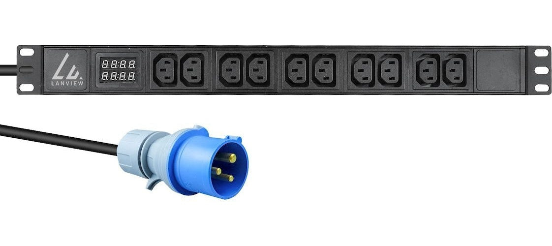 Lanview 19'' rack mount power strip 1U 16A with 10 x C13 socket (LVR-3MIEC-AMP-10C13) afbeelding 1