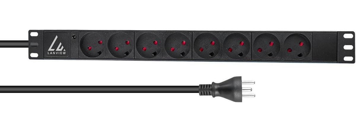 Lanview LVR-2MDK-LIC-DK8. PDU-Typen: Standard, Rack-Kapazität: 1U, Typ: Einphasig. Anzahl der AC-Ausgänge: 8 AC-Ausgänge, AC-Steckertypen: Typ K, Stecker: Typ K. LED-Anzeigen: Leistung, Kabellänge: 2 m. Nominale Eingang Spannung: 230 V, Str afbeelding 1