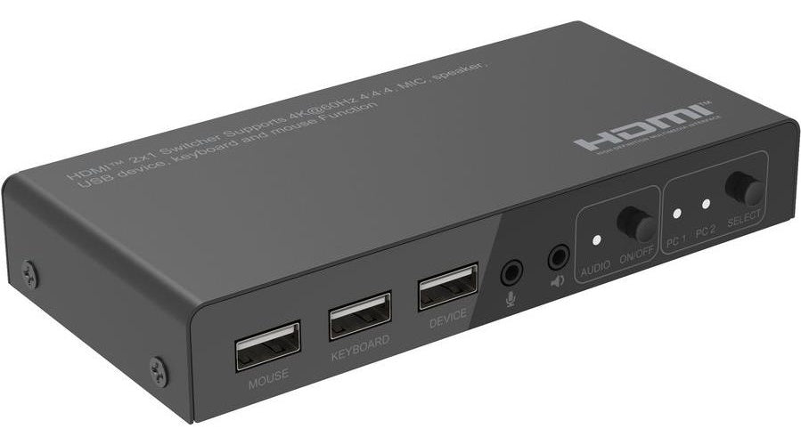 MicroConnect - KVM / Video / Audio Switch - 2 x KVM / Video / Audio - 1 lokaler Benutzer - Desktop (MC-HDMIKVM0201-4K) afbeelding 1