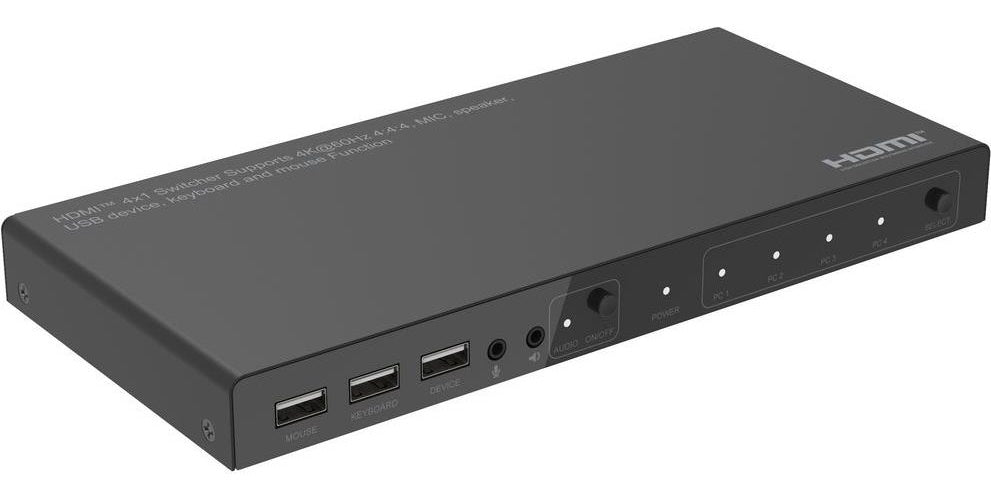 MicroConnect - KVM / Video / Audio Switch - 4 x KVM / Video / Audio - 1 lokaler Benutzer - Desktop (MC-HDMIKVM0401-4K) afbeelding 1