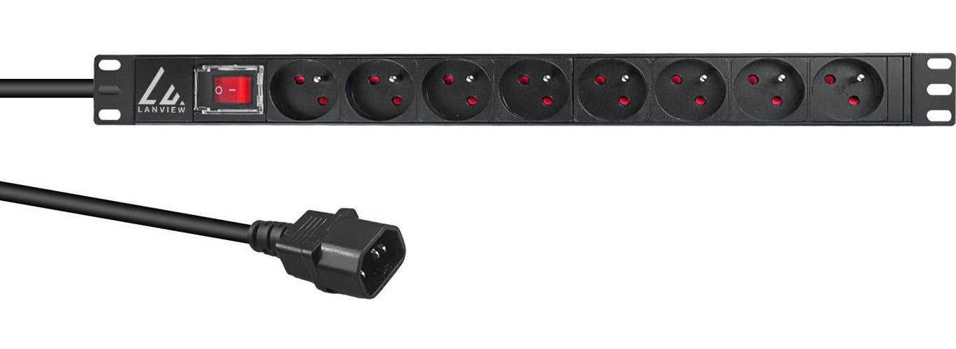 Lanview LVR-2MSCH-SW-C13-8. PDU-Typen: Standard, Rack-Kapazität: 1U, Typ: Einphasig. Anzahl der AC-Ausgänge: 8 AC-Ausgänge, AC-Steckertypen: Typ E. LED-Anzeigen: Leistung, Kabellänge: 2 m. Nominale Eingang Spannung: 230 V, Stromstärke (maxi afbeelding 1