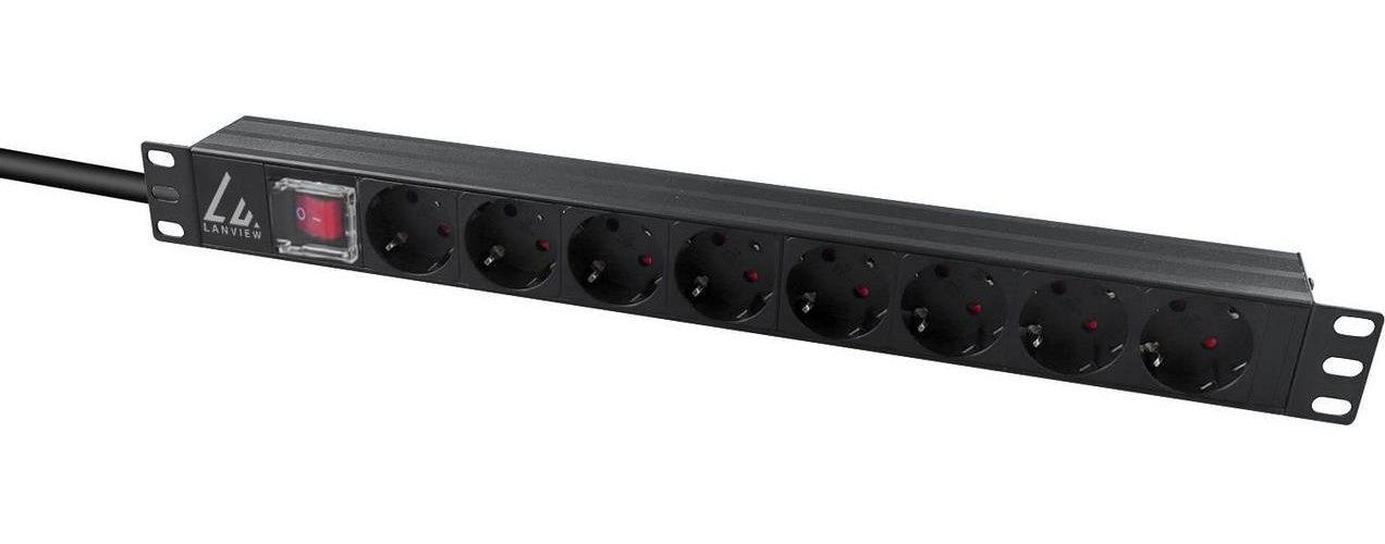 Lanview 19'' rack mount power strip 1U 10A with 8 x Schuko (LVR-2MSCH-SCH-C13-8) afbeelding 1