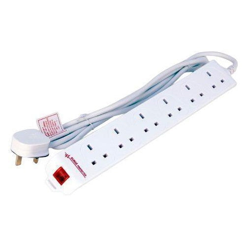 MicroConnect 6-way UK Surge Predected Power Strip 2M White (MC-UKSURGESTRIP6-2M) afbeelding 1