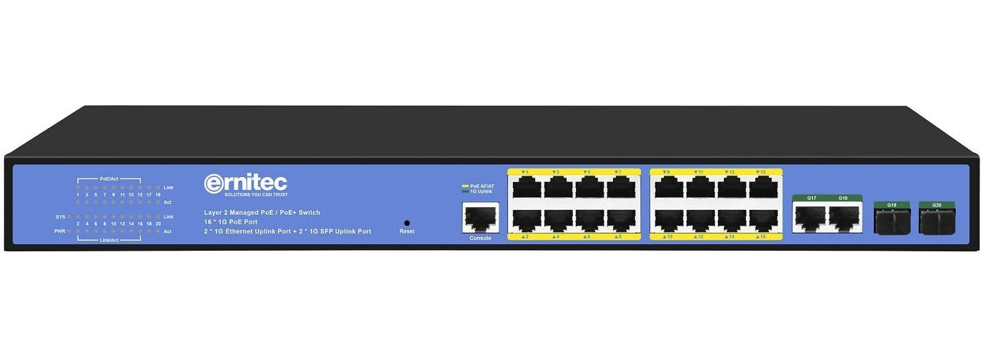 Ernitec Managed Layer 2+ Switch, 16 ports, 2 x Gigabit RJ45 ports (ELECTRA-M16-1GB-285W) afbeelding 1