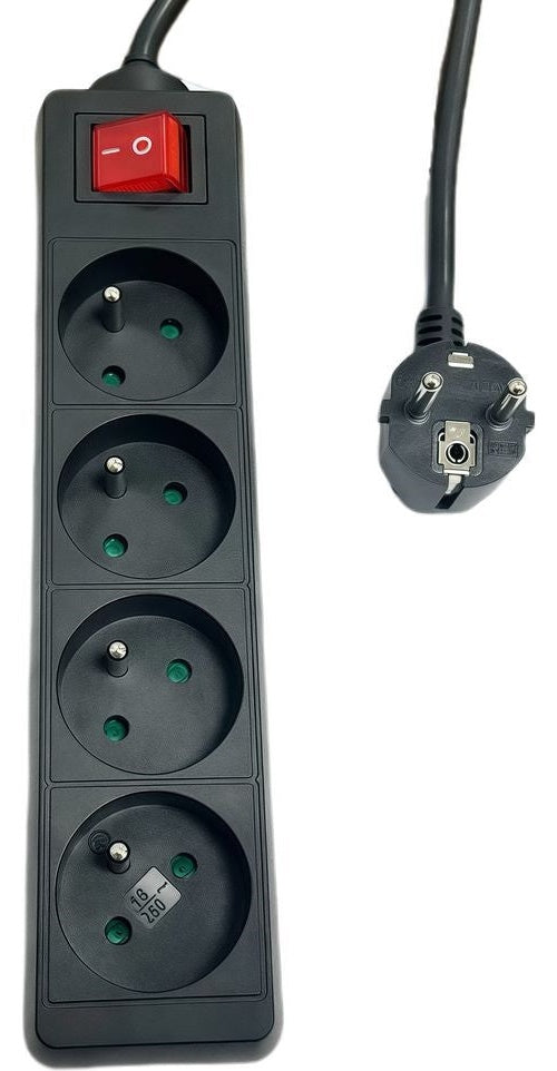 MicroConnect 4-way Power Strip on/off switch FR Type E Black - Steckdosenleiste (MC-PSOO040500FRB) afbeelding 1