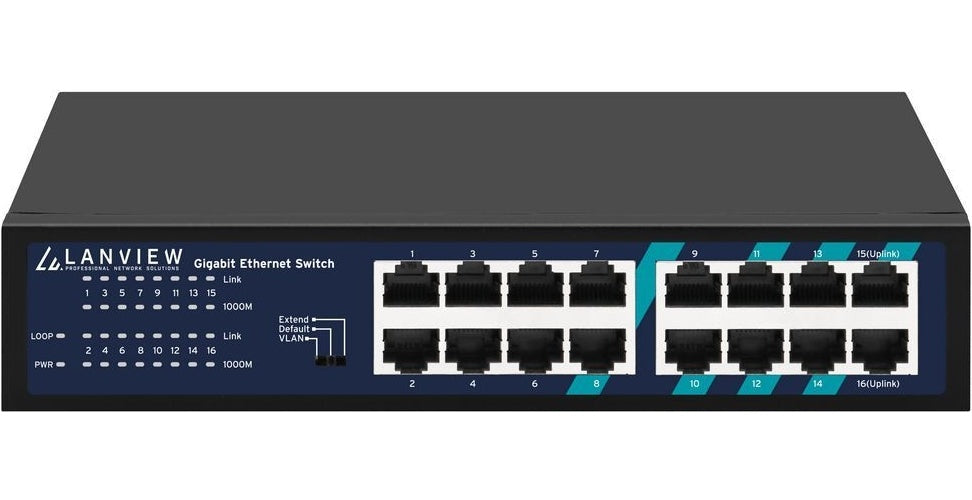 Lanview Unmanaged Full Intelligent Ethernet - Switch - 1 Gbps (LVN-1U-16PORT-1G) afbeelding 1