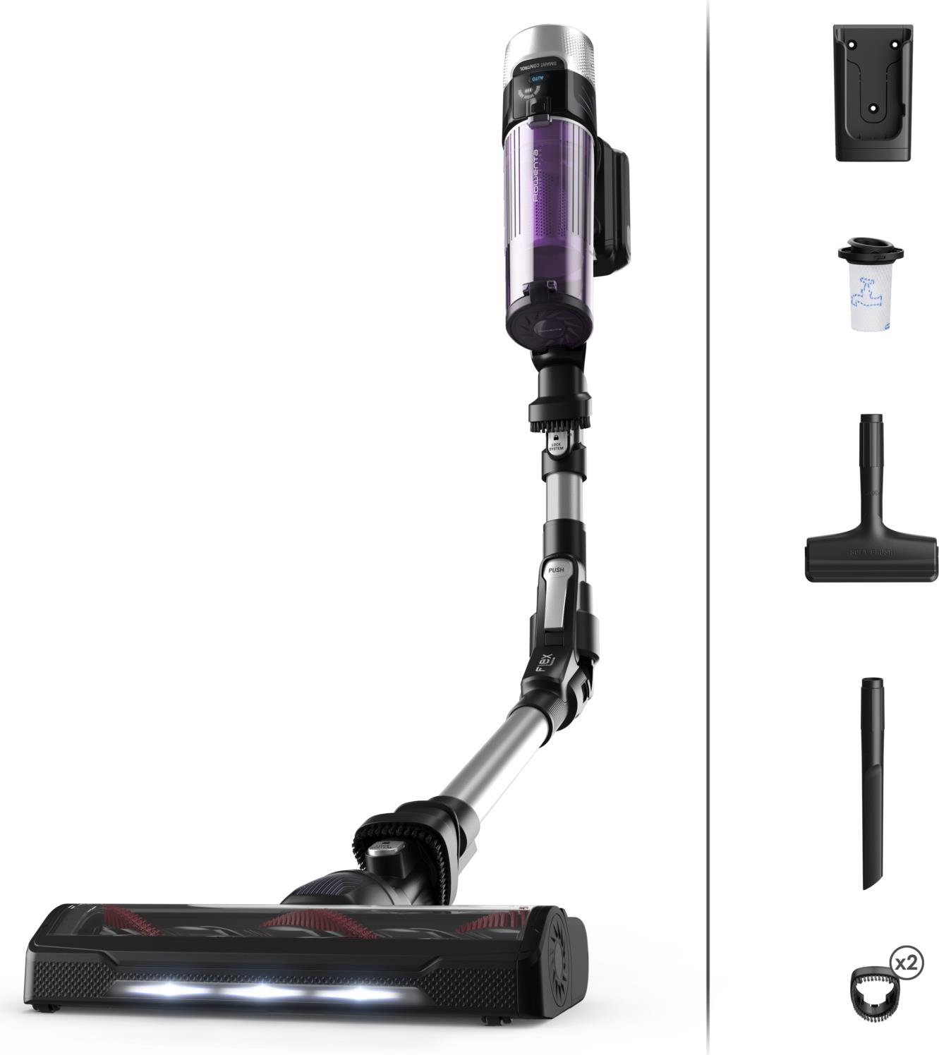Rowenta RH2037 2-in-1 Stick Vacuum Cleaner, Cordless, Bagless, 0.4 l, 250 W, Black - Violet