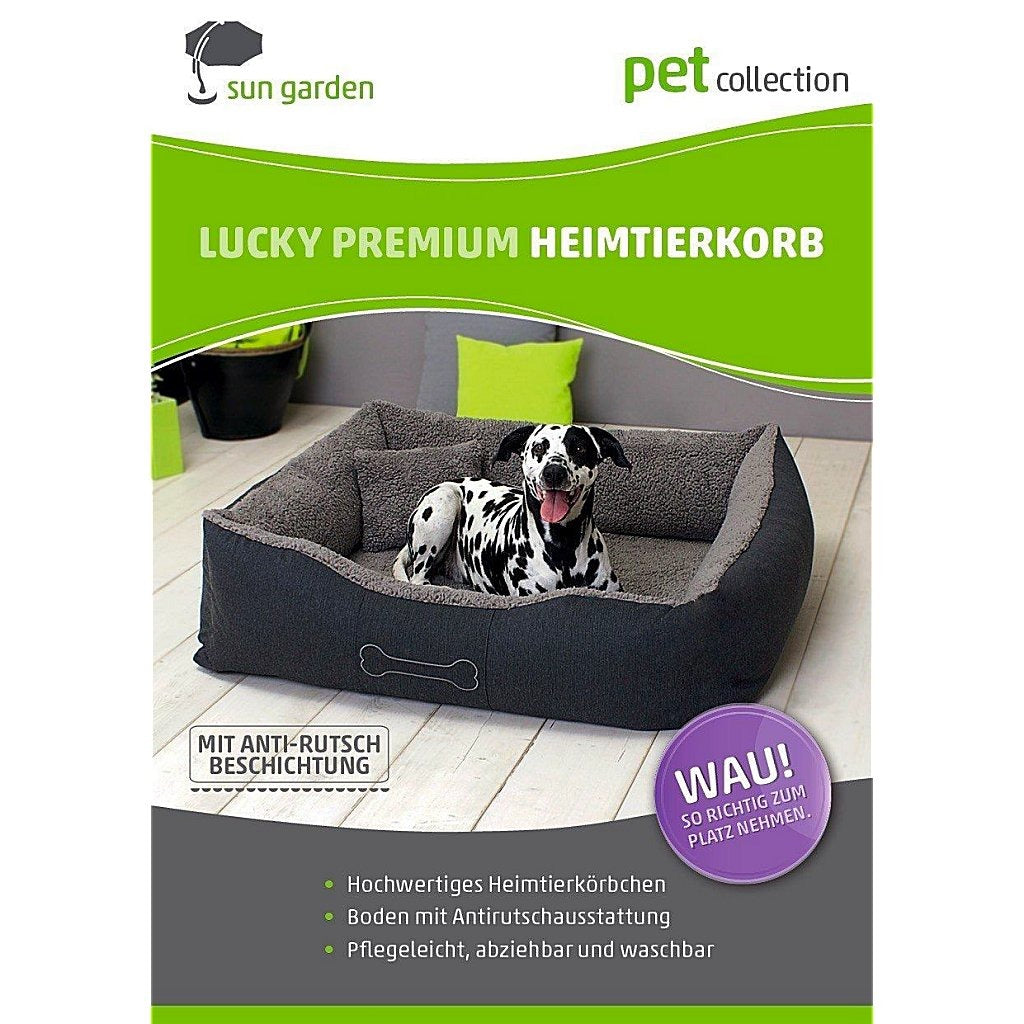 Sun Garden Luxury Dog Bed Lucky + Cushion 80x70x20 cm Grey