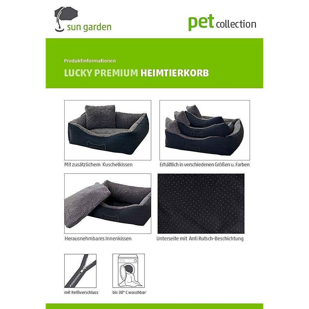 Sun Garden Luxury Dog Bed Lucky + Cushion 80x70x20 cm Grey
