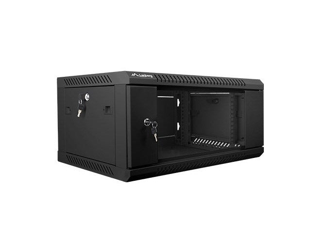 Lanberg 19'' wall-mounted installation cabinet 4U 600x450mm black (glass door) afbeelding 1