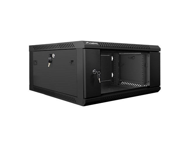 Lanberg wall-mounted installation rack cabinet 19'' 4U 600x600mm black (glass door) afbeelding 2