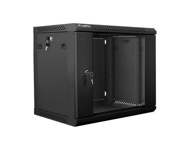Lanberg Rack Wandschrank 48,30cm (19") 9U/600X450 Glastür schwarz (WF01-6409-10B) afbeelding 1