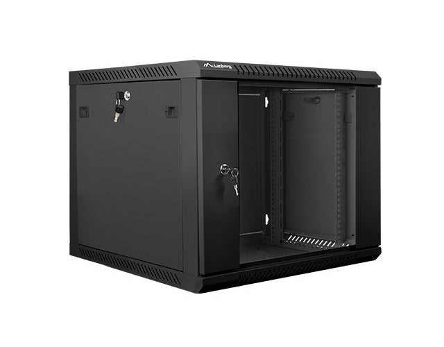 Lanberg wall-mounted installation rack cabinet 19'' 9U 600x600mm black (glass door) afbeelding 1