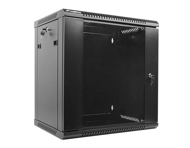 Lanberg wall-mounted installation rack cabinet 19'' 12U 600x450mm black (glass door) afbeelding 1