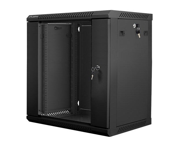 Lanberg wall-mounted installation rack cabinet 19'' 12U 600x450mm black (glass door) afbeelding 2