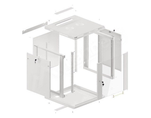 Lanberg wall-mounted installation rack cabinet 19'' 12U 600x600mm gray (glass door) afbeelding 1