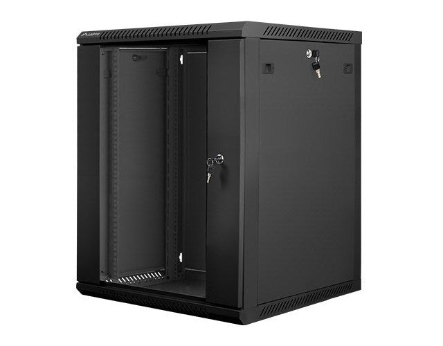 Lanberg wall-mounted installation rack cabinet 19'' 15U 600x600mm black (glass door) afbeelding 1