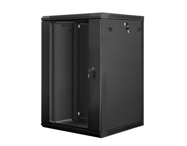Lanberg wall-mounted installation rack cabinet 19'' 18U 600x600mm black (glass door) afbeelding 1