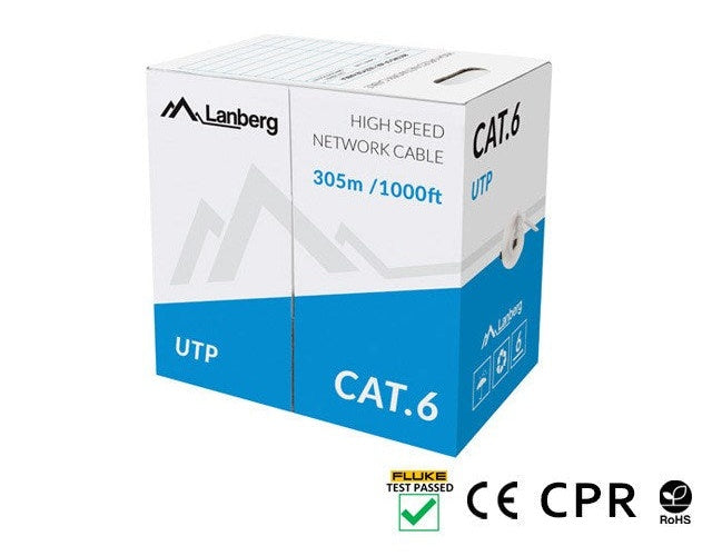 LANBERG CABLE UTP CAT.6 305M WIRE CU GRAY afbeelding 1
