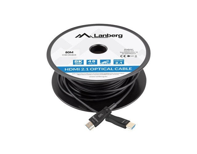 HDMI CABLE M/M V2.1 80M 8K BLACK OPTICAL AOC LANBERG afbeelding 3