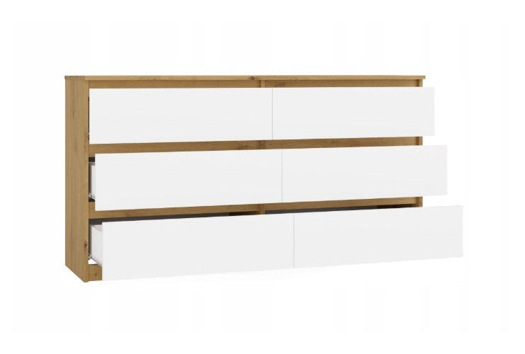 M6 MALWA CHEST OF DRAWERS 140 CM 6 DRAWERS OAK ARTISAN/WHITE afbeelding 2